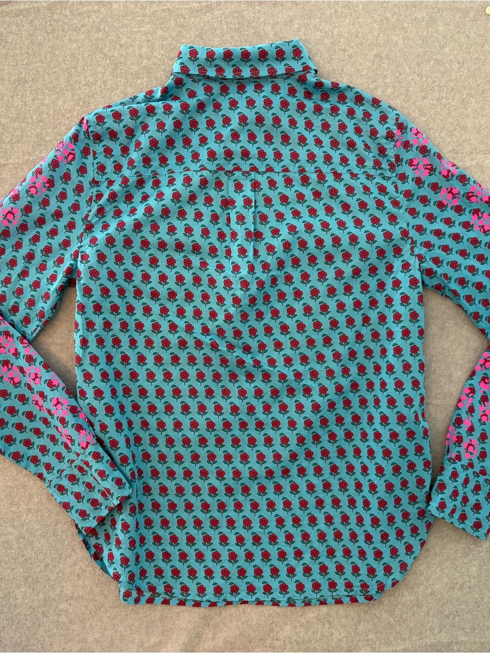 J. Crew Classic Blue & Pink Floral Print Cotton Popover Shirt Size S - Picture 6 of 7